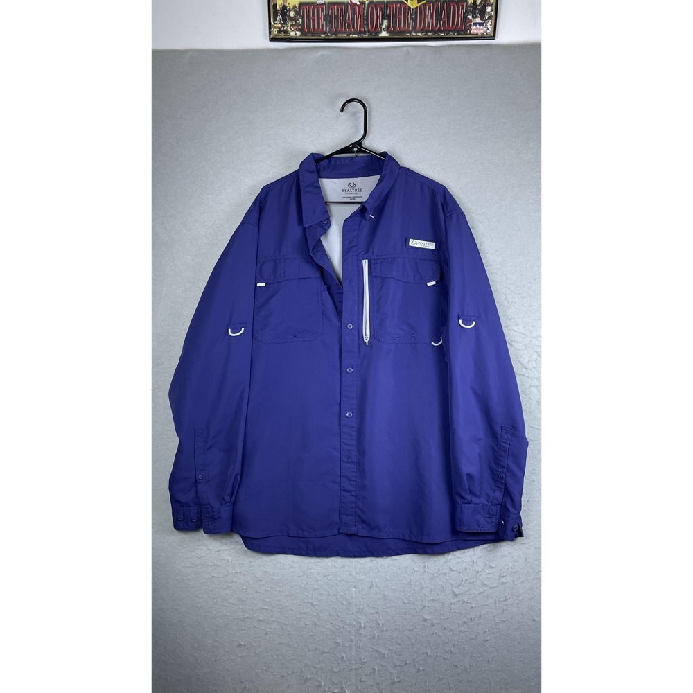 Realtree Fishing Shirt Mens 2XL Blue Solid Long Sleeve Button Outdoor Fishing